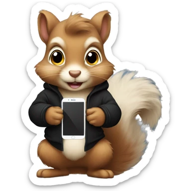 Cute fluffy Squirrel in black hoodie holding an iPhone  sticker