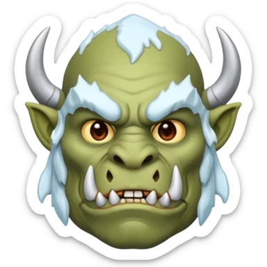 Fantasy orc emoji portrait, tusks lightly covered with ice and snow, winter predator look, strong silhouette, clean minimal emoji design, male/female variant
 sticker