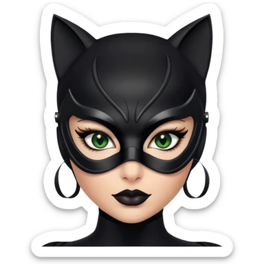 Catwoman green eyes with mask, big lashes, sultry eyes and eyeliner, no black lips sticker
