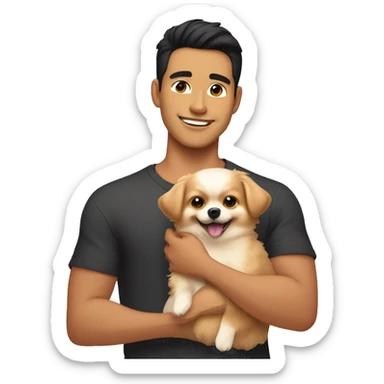  handsome Filipino guy holding Pomeranian puppy  sticker