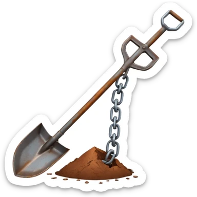 a shovel breaking a chain, focus on action sticker