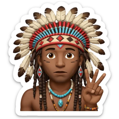 Black American man dark brown with dreads with a American Indian headdress with one finger pointing at his mouth with a yea he lying face sticker