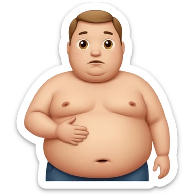 a cartoon fat man holding his stomach while looking confused? sticker