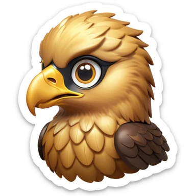 Cinematic Cute Golden Eagle Portrait Emoji, Head tilted playfully and inquisitively, featuring a compact, streamlined form with subtly ruffled, golden plumage and round, sparkling eyes full of spirited charm, Simplified yet irresistibly adorable features, highly detailed, glowing with a warm, inviting glow, high shine, affectionate and lively, stylized with a touch of whimsical aerial grace, soft glowing outline, capturing the essence of a mischievous yet endearing golden eagle that seems as if it could glide out of the screen into your heart! sticker