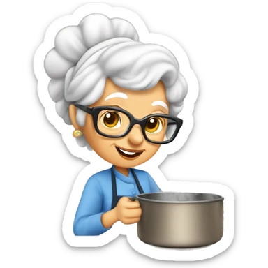 Cute cartoon Italian younger looking grandma cooking marshmallows in kitchen sticker