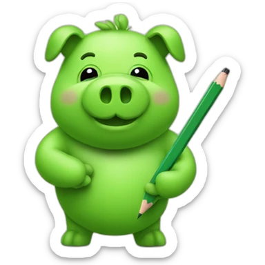 green piggy holding a pencil sticker