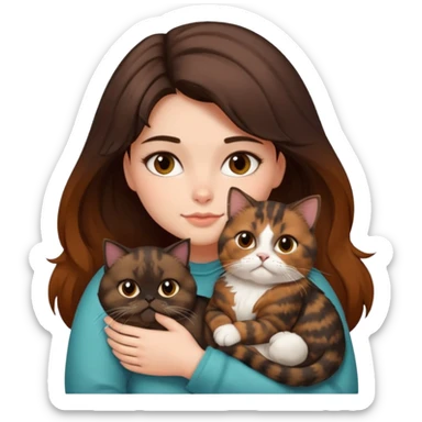 brunette girl snuggling a tortoiseshell Persian cat sticker