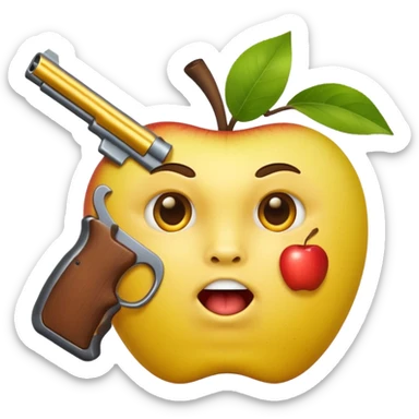 Hazme una carita redonda  amarilla de Apple con una pistola dentro de la boca sticker