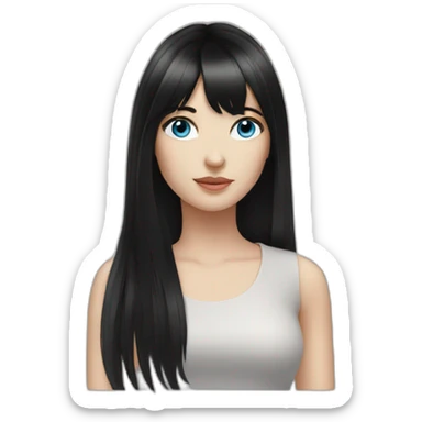 white girl blue eyes with long black hair and a fringe sticker
