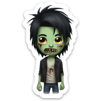 boy zombie with long emo black hair sticker