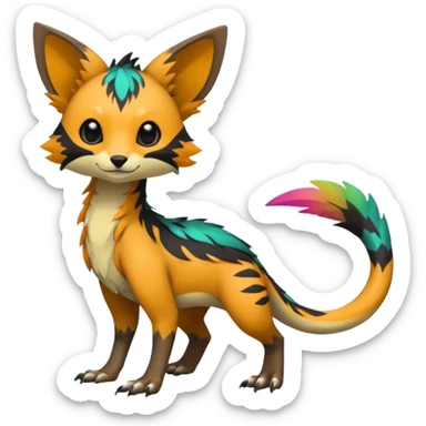 Rare realistic exotic edgy epic cute pretty beautiful handsome gorgeous aesthetic colorful vibrant Vernid-Trico-species-Fakemon-creature by LiLaiRa, 4 legs, 1 tail, random markings, (full body) sticker