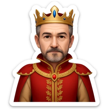 Make the prince look older with mature facial features in the style of emoji. Keep the background transparent. sticker