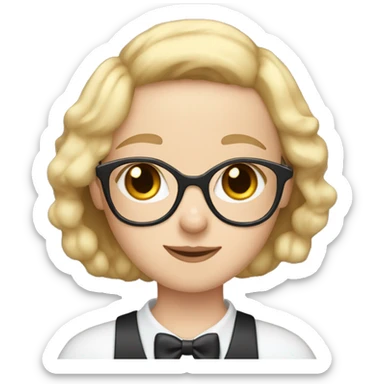 Girl with short blonde hair, glasses, and blue eyes, holding two tuxedo cats sticker