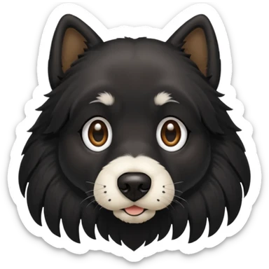 haz un perro negro con las patas y el ozico blancos toques marrones mucho pelo y ojos marrones menos marron sticker