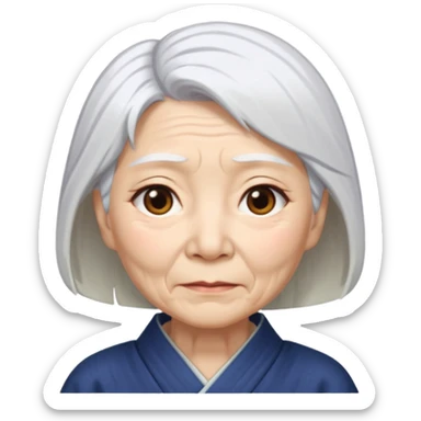 japanese culture old woman with white hair and wrinkles sticker