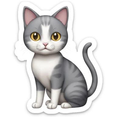 full body small short hair dark grey and white cat sticker