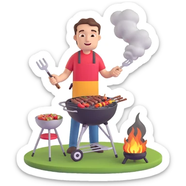 dude grilling barbecue, casual, outdoors, smoke, cheerful sticker