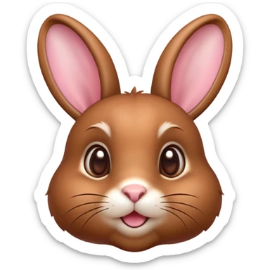Cinematic Cute Brown Rabbit Portrait Emoji, Head tilted playfully and inquisitively, featuring a glossy, velvety brown fur with perky ears, round, sparkling brown eyes filled with curiosity, Simplified yet irresistibly adorable features, highly detailed, glowing with a warm, friendly glow, high shine, affectionate and lively, stylized with a touch of whimsy, bright and endearing, soft glowing outline, capturing the essence of a mischievous yet loving bunny, so playful it feels like it could hop out of the screen and into your arms! sticker