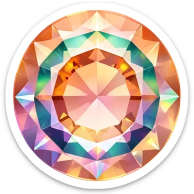 round cut gemstone with delicate peach color, holographic rainbow fire, brilliant facets sticker