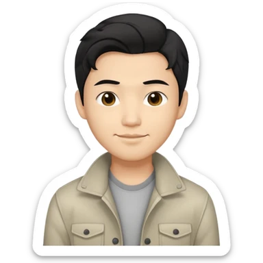 Asian guy wavy hair, dressed cool, demure but with a smirk  sticker