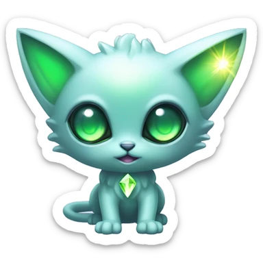 Shiny, Sparkly, Dark-type-Fairy-Type-Psychic-Ice-type-Fakémon-Alien-Cat Blind Purple eyes, green gem, full body sticker