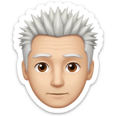 A light-skinned man with spiky white hair, brown eyes, and a slight smile. sticker