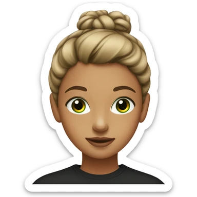 a young girl with a bun and black sweatshirt and green brown eyes sticker