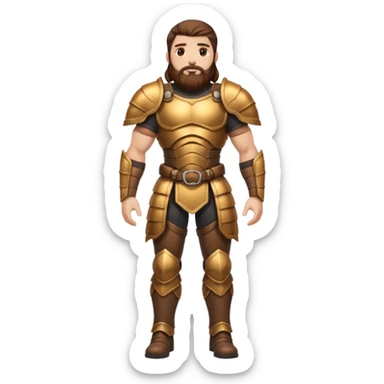 full body man long brown hair brown eyes medium beard white skin muscular build beetle shell armor sticker