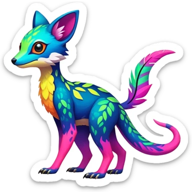Rare realistic exotic edgy epic cute neon colorful tropical lush vibrant pretty beautiful handsome gorgeous aesthetic colorful vibrant Vernid-Trico-species-Fakemon-creature by LiLaiRa, 4 legs, 1 tail, random markings, (full body) sticker