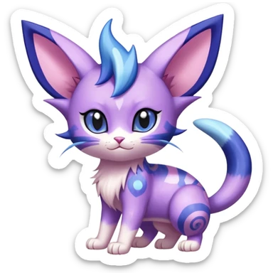 Shiny Exotic Cute Adorable Meowth-Espeon-Purrloin-Mew-Meowstic-Hybrid-Creature with pattern-markings sticker