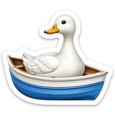 A white duck-shaped boat with a Shade cloth sticker