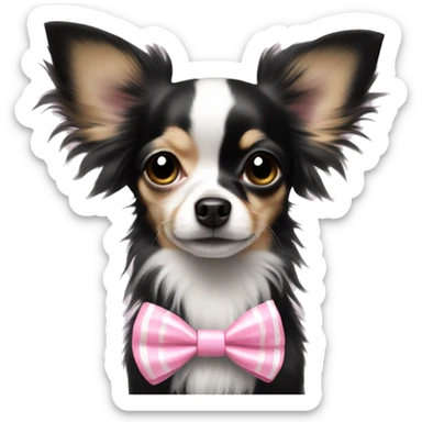 black with white long haired chihuahua with white stripe on forhead a cute pink bow sticker