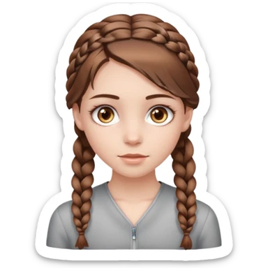 Pale girl with light hazel eyes, with brown hair that fades into silver at the end, which she wears in a braid  sticker