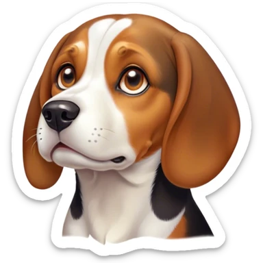 Cinematic Comical Beagle Portrait Emoji, Head tilted dramatically with an exaggeratedly shocked or offended expression, featuring a short tri-color coat of white, brown, and black, wide, expressive hazel eyes filled with exaggerated disbelief, Simplified yet hilariously expressive features, highly detailed, glowing with a slightly sassy glow, high shine, dramatic yet playful, stylized with an air of attitude, bright and endearing, soft glowing outline, capturing the essence of a sassy and over-the-top pup, so meme-worthy it feels like it could side-eye its way into internet fame instantly! sticker