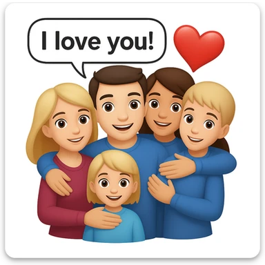 Add a speech bubble with the greeting 'I love you!' to the image, keeping the emoji style cheerful and expressive sticker