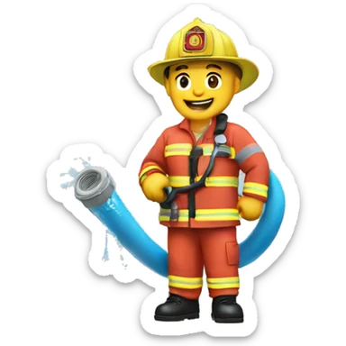 fire fighter holding water hose sticker