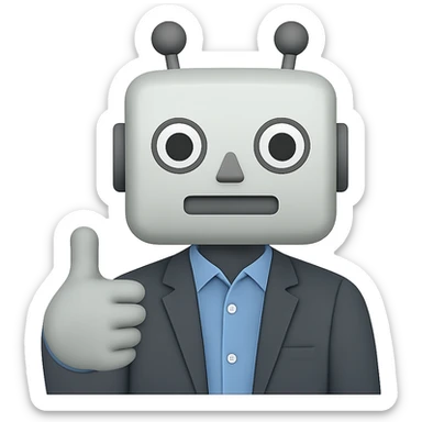 Make the recruiter robot emoji more masculine in a flat, Apple style. The robot should be giving a thumbs up and dressed in business casual. The background should be transparent. sticker