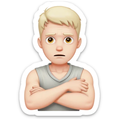 A mad guy crossing his arms on his neck sticker