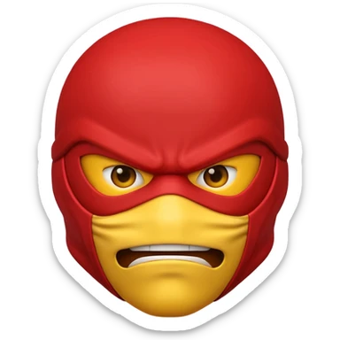 angry ninja face emoji with red ninja mask, no visible skin, classic emoji yellow face sticker