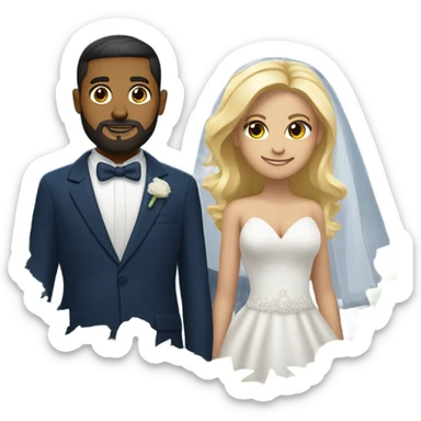 Puerto rican beard short hair with navy blue suit marrying  with blond woman  sticker