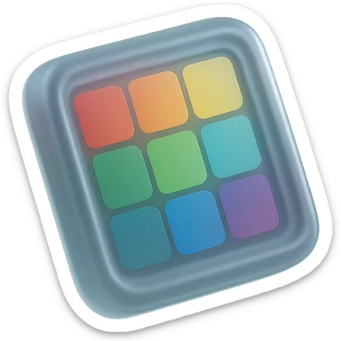 matte glass style 3D object with a colorful tile pattern visible inside sticker