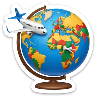 Globe Showing Europe-Africa with plane flying around it, google emoji style sticker