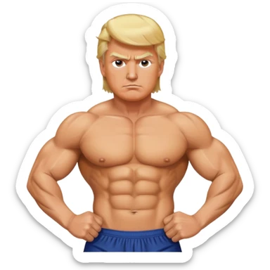 Donald Trump with six pack abs, muscular figure, blonde hair sticker