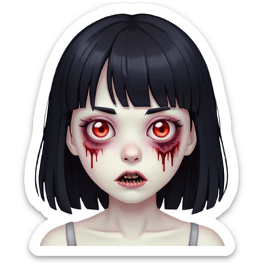 emoji zombie girl with black hair with bangs sticker