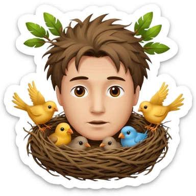 Man who has a Birds Nest for hair sticker