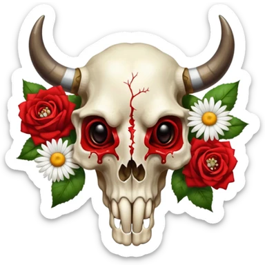 Bull skull with flowers coming out of its eye sockets  sticker