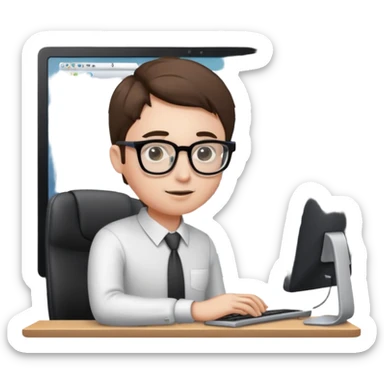 create an isometric of someone busy working on a computer, the screen should show a portal and in office environment sticker