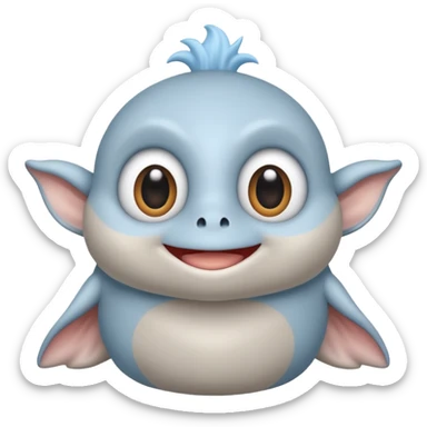 No head..it has 1 eye....stands upright ...wears clothing. is light grey and light blue..looks happy and cuddly... doesnt have a full head.... there is a appendage coming out of top of body with a single large eye sticker