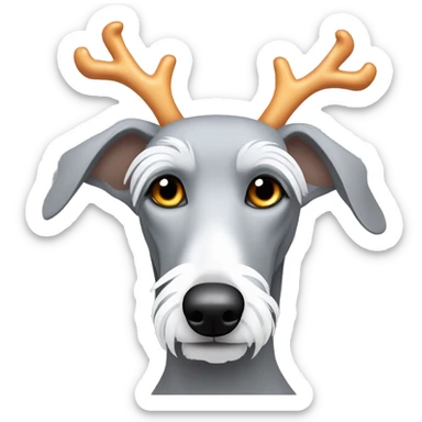 Scruffy grey bedlington whippet wearing antlers sticker
