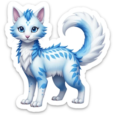 Kawaii whitish pastel divine realistic edgy fantasy feline-vernid-sergal-fursona animal creature with a tufted tail full body with intricate markings  sticker